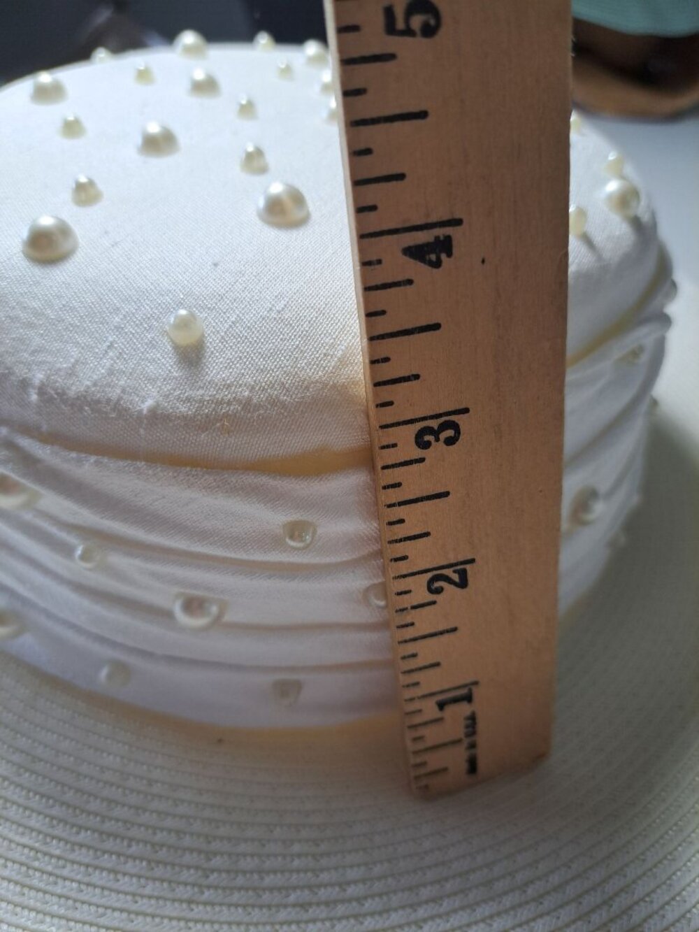 Whittall & Shon Kentucky Derby Hat White Wide-Brim Church Pearl Accents Formal - Picture 9 of 9